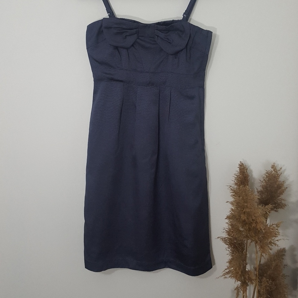 RW & CO Cocktail Evening Dress Front Bow Dark Grey NWOT Adjustable Straps Size 0